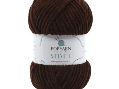 Pletací příze Popyarn Velvet B011 - hnědá žinylková příze pro ruční pletení a háčkování na děti i dospělé, nádherné barevné měkké úplety,100% mikropolyester, 100g, 120m.