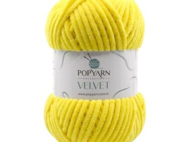 Pletací příze Popyarn Velvet B012 - žlutá žinylková příze pro ruční pletení a háčkování na děti i dospělé, nádherné barevné měkké úplety,100% mikropolyester, 100g, 120m.