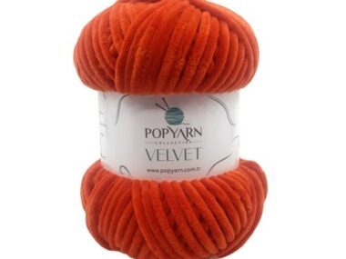 Pletací příze Popyarn Velvet B030 - oranžová žinylková příze pro ruční pletení a háčkování na děti i dospělé, nádherné barevné měkké úplety,100% mikropolyester, 100g, 120m.